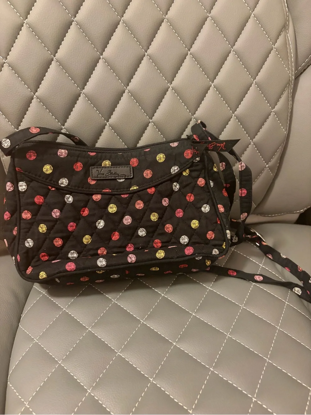 Vera Bradley Black Quilted Crossbody with Red, Yellow, Pink & White Polka Dots